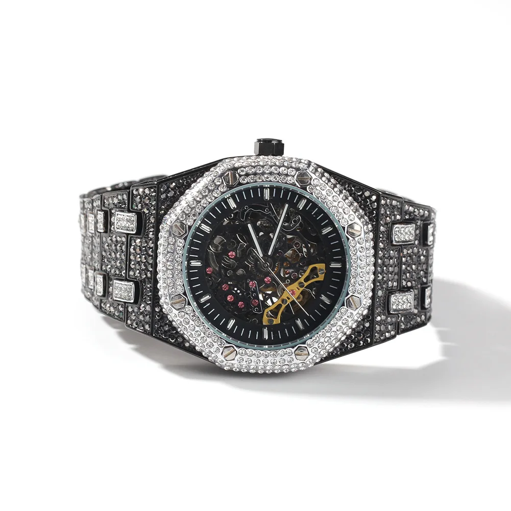 WJ-10398 패셔너블한 고품질 우아한 럭셔리 시계 쿼츠 풀 다이아몬드 시계 힙합 올 스테인리스 스틸 손목 남성 시계