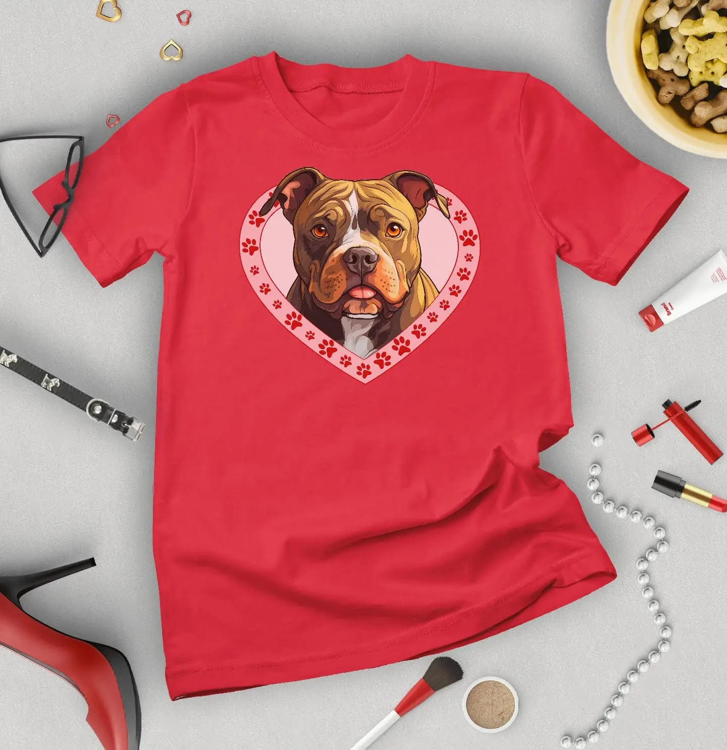 American Bully Tan White Mens or Womens Dog Valentine T Shirt