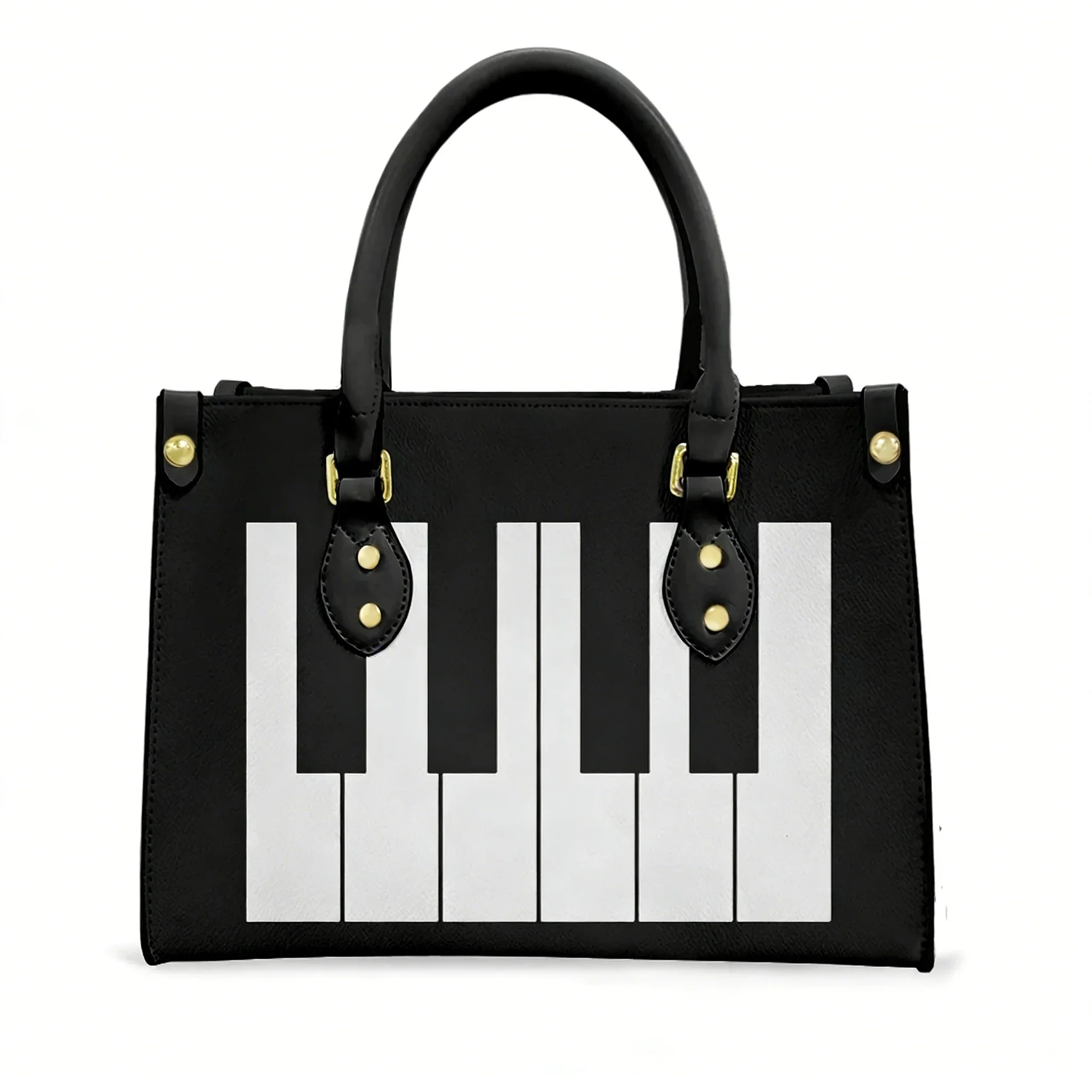 

Music Piano Notes Print Pattern Tote Bag Purse Women Mens Personalized Text Image PU Leather Handbag Business Shopping Gift Bags