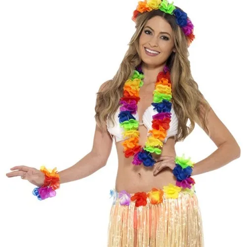 Aydınlı Party Supplies Colorful Hawaii Necklace Crown Bracelet Seti 4 Parça