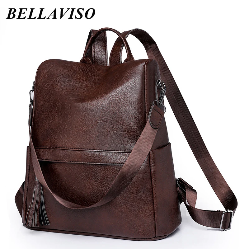 

BellaViso Retro Soft PU Women's Backpacks New Casual Anti Theft Large Capacity Outdoor Travel City Single Shoulder Bags BLBP-48