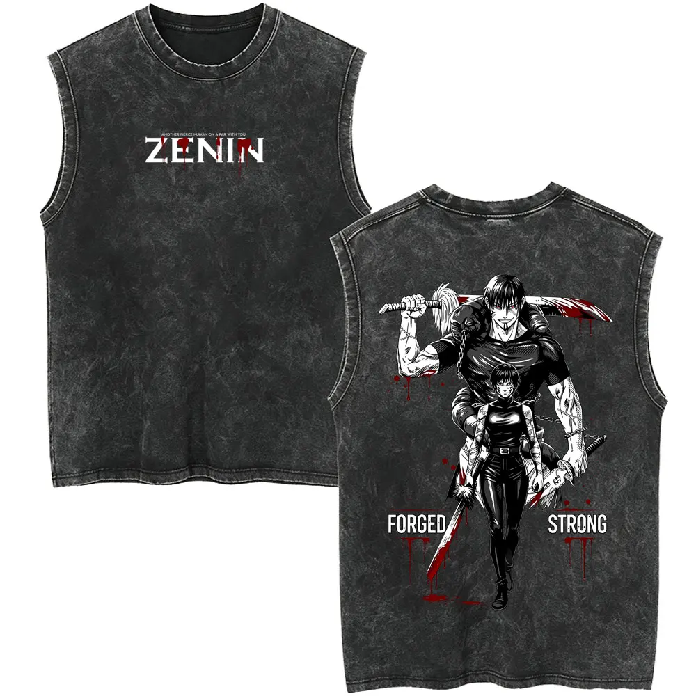 Anime Jujutsu Kaisen Zenin Maki and Fushiguro Toji Forged Strong Vintage Washed Tank Tops Men Manga Cool Sleeveless Vest T-shirt