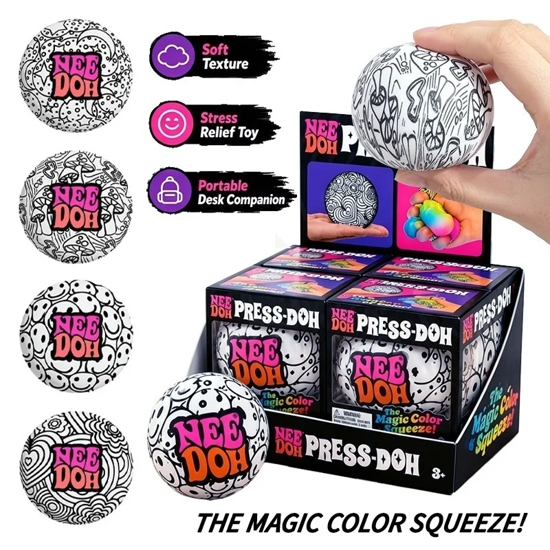 Needoh Press-Doh Magic Color Squeeze Pinch Ball Decompression Anxiety Relief Toy for ADHD Hand Exercise Smooth Touch Sensory Toy