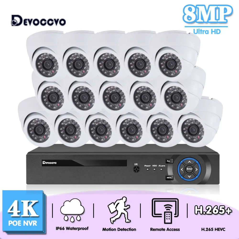 

4K POE Video Surveillance Cameras System Set 16CH 4K NVR Kit Outdoor Waterproof POE IP Dome Camera Set 8CH CCTV Security System