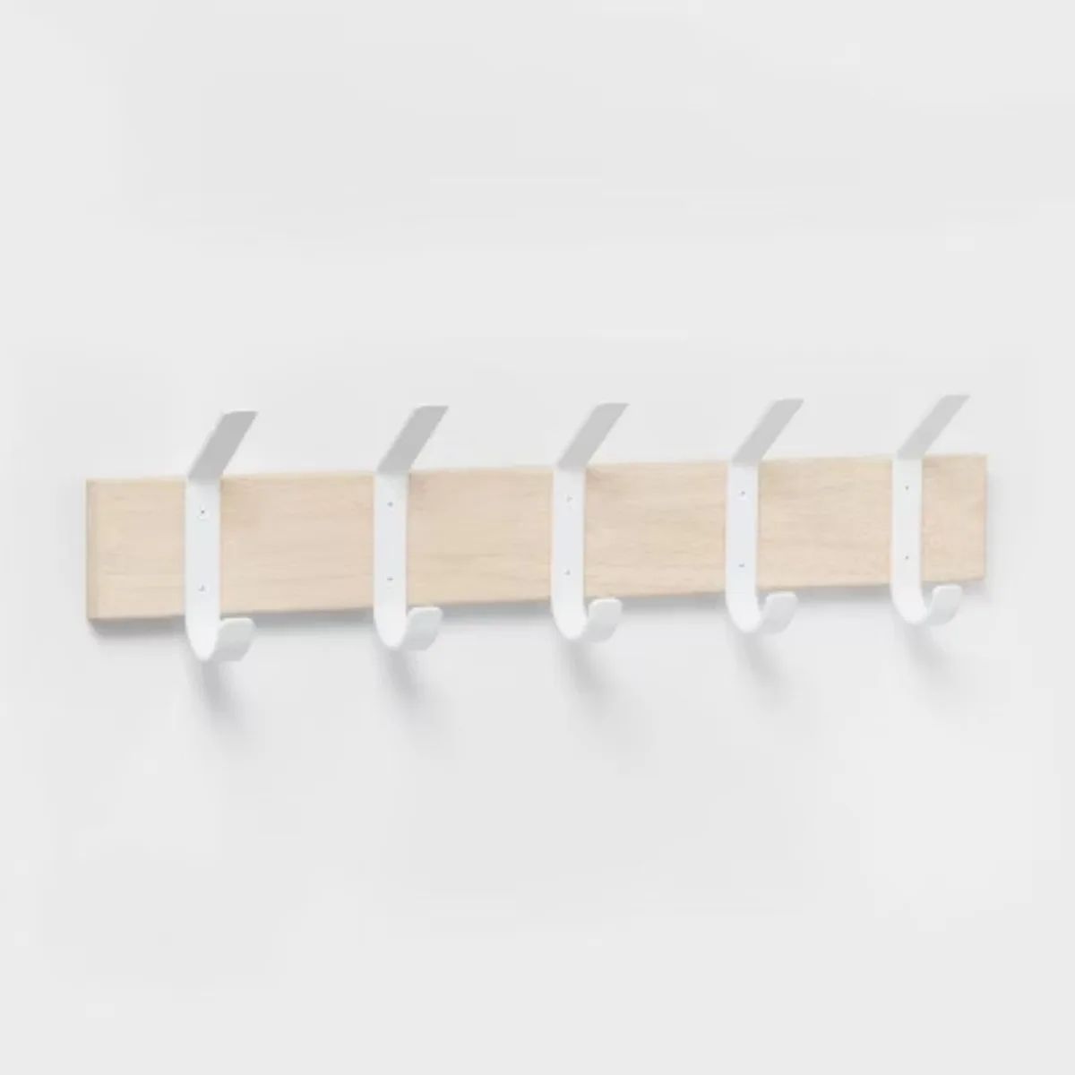 

Mixed Materials 5 Hook Bar Matte White, Wall Mounted Decorative Hook Rack, Iron, Rubber Wood