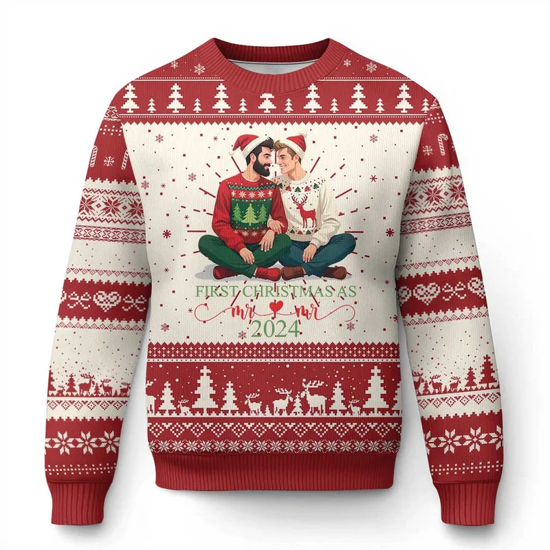 2027 Festive Couple Looks Start with an Ugly Christmas Sweater Graphic Crewneck Sweaters for Family Parties and Winter Photos