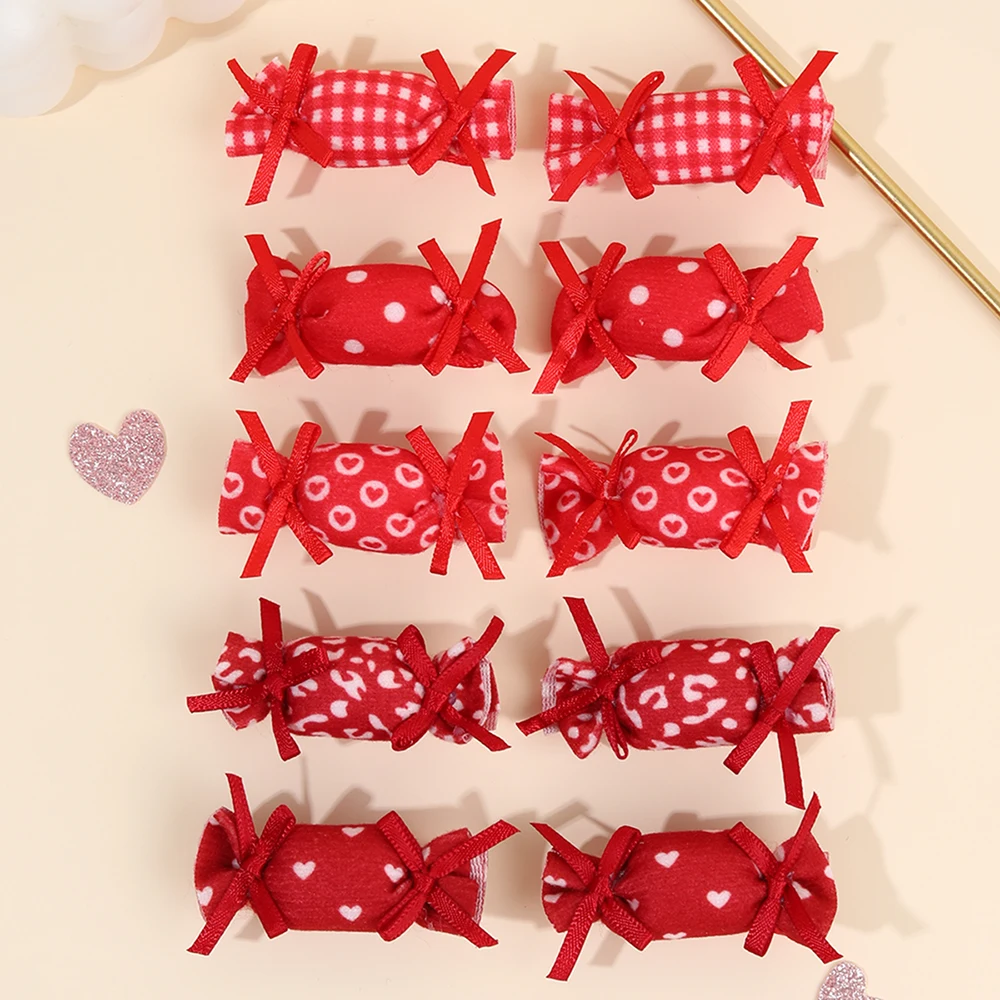 

10 шт., заколки для волос в виде конфет на день Святого Валентина, заколки для волос с бантом и принтом сердца, несколько стилей, красная заколка для девочек, аксессуары для волос