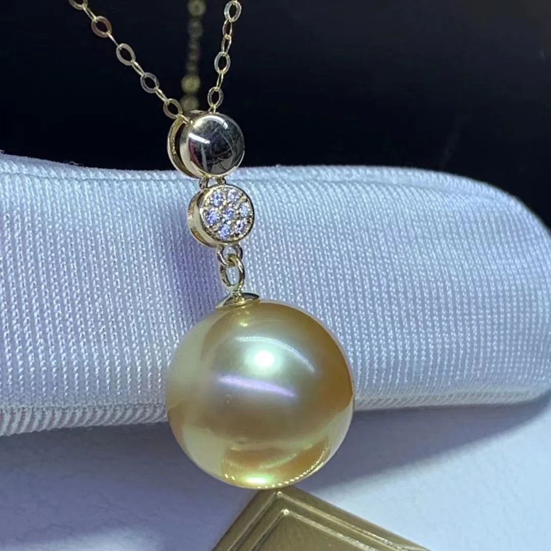 DL Pearl Pendant Fine Jewelry Solid 18K Gold  Sea Water Golden Pearls 12-13mm Pendants Necklaces for Women Gifts