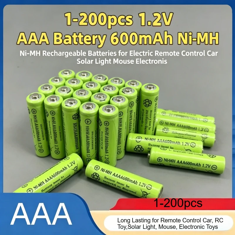 1-200Pcs 1.2V 600mAh Ni-MH AAA Rechargeable Batteries Suitable for Solar Light Mouse Electric Toy Remote Control