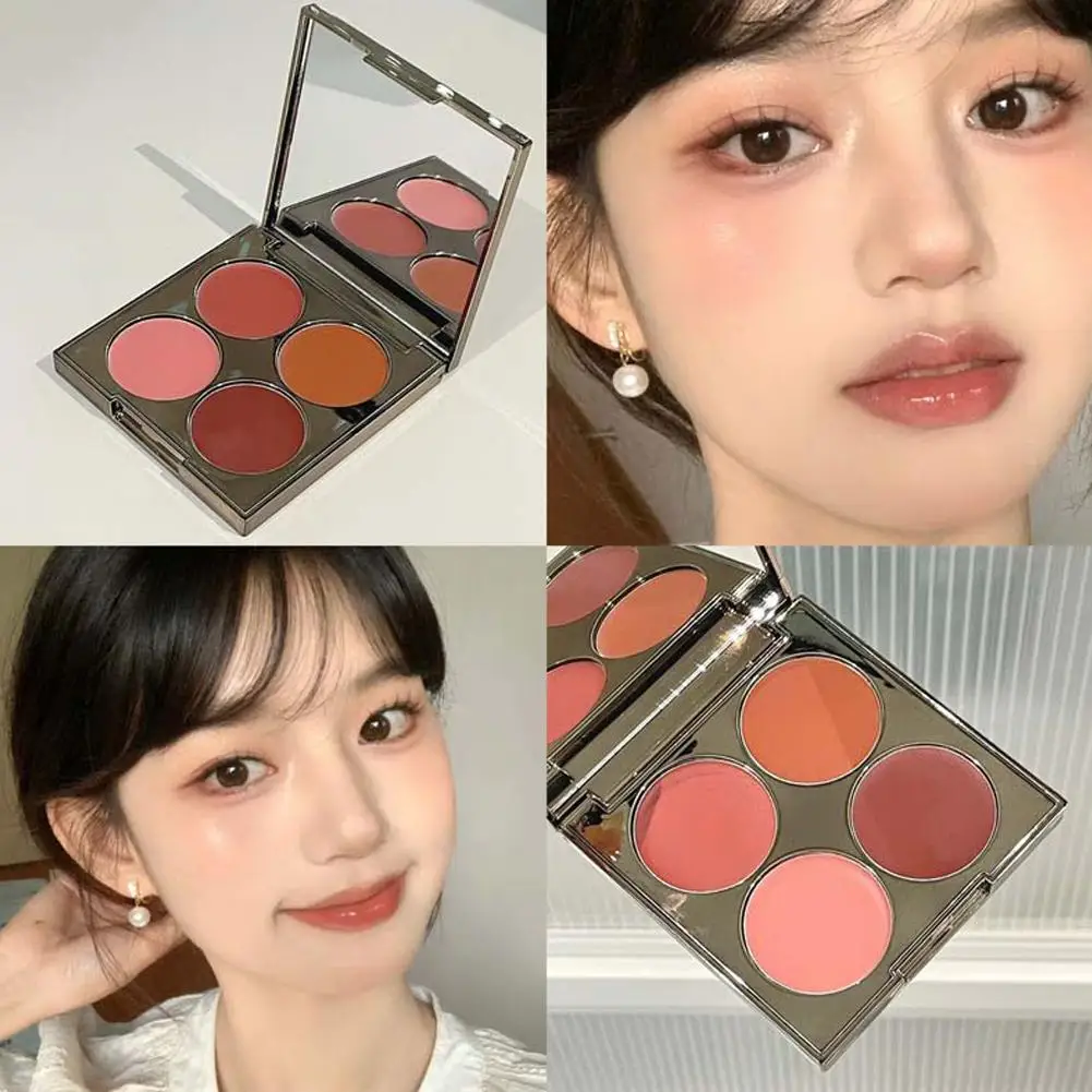 Paleta de maquillaje en polvo de 4 colores, colorete rosa, morado, crema para mejillas de cara larga, mate, brillo duradero, colorete, tinte, cosméticos, Q5Z7