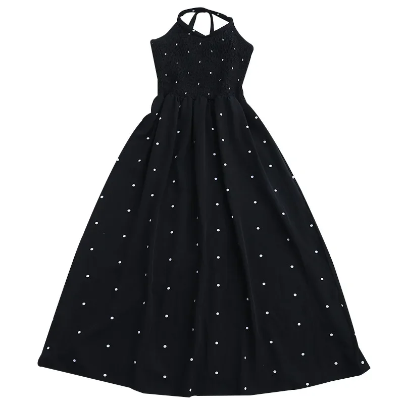 teenage girls dress design sense cross tie polka dot camisole princess dresses summer junior backless long skirt prom dresses 12