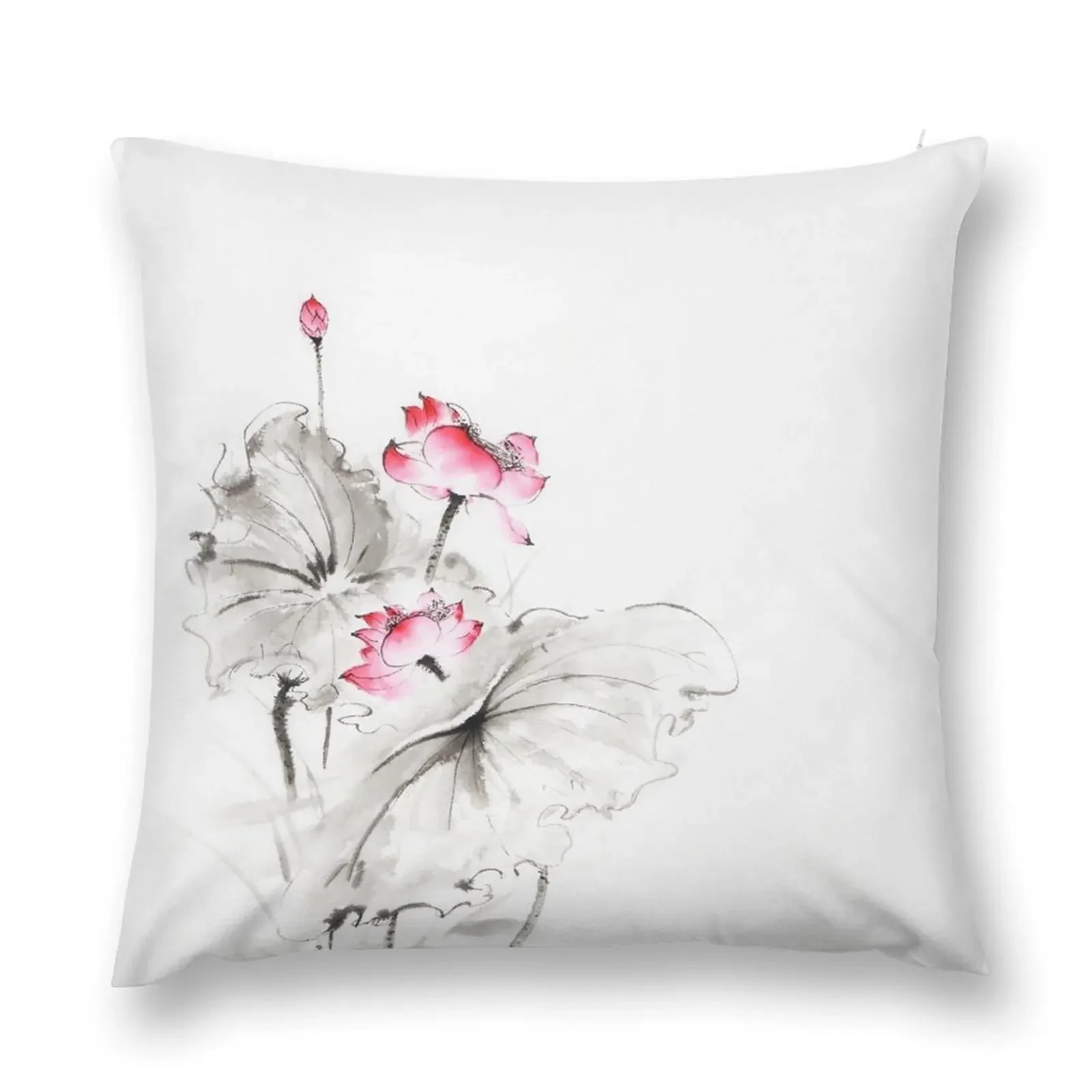 Sumi-e Zen artwork of pink lotus flowers with leaves on white art print Throw Pillow Sofas Covers christmas pillow case pillow