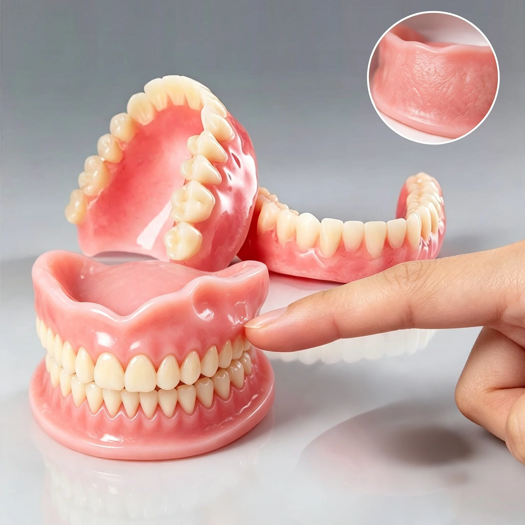 Moldable Silicone Denture Set, Upper & Lower Natural Teeth,Custom Fit Instant Smile,Suitable for all ages and genders JJ3845