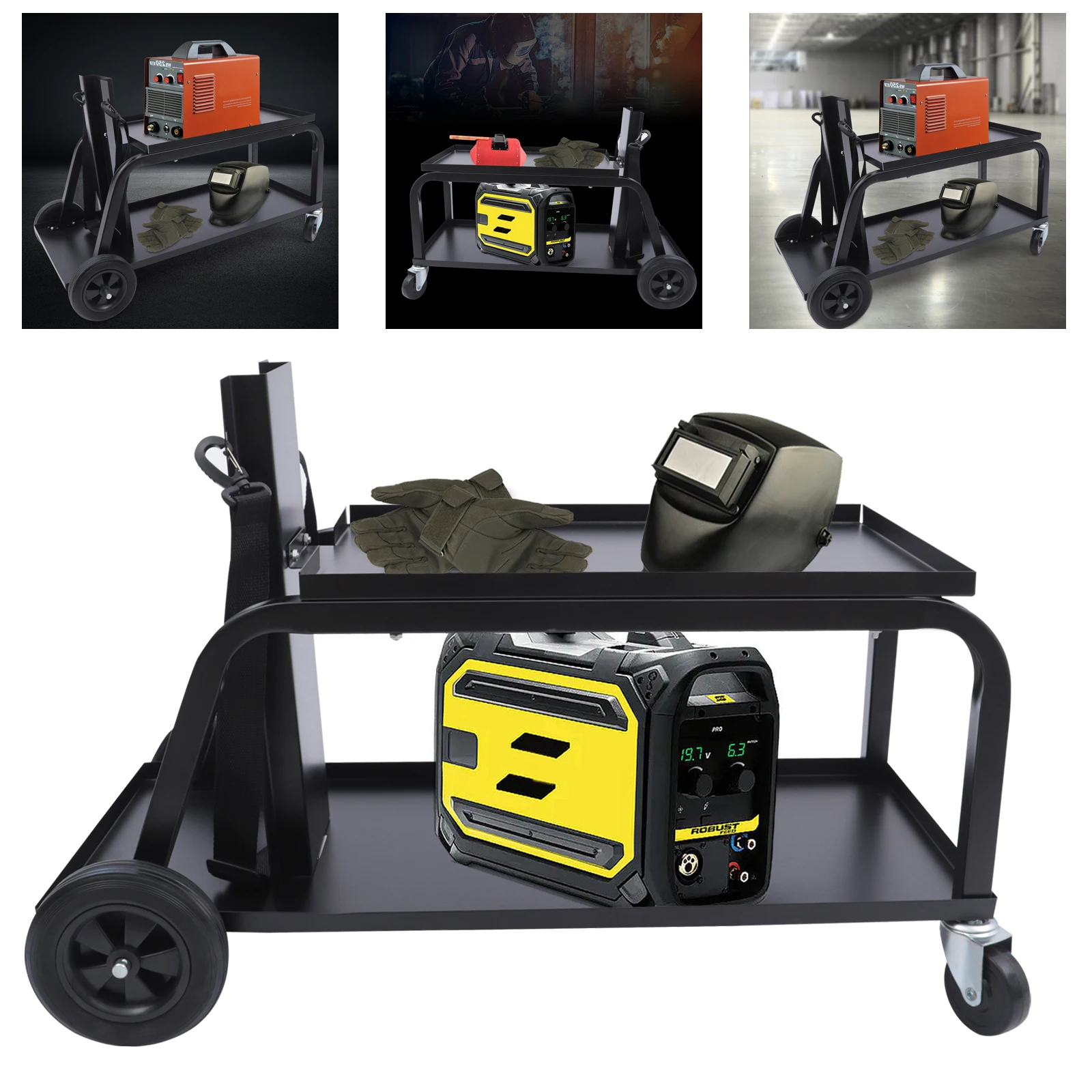 

2 Tiers Welding Cart Rolling Welder Cart Heavy Duty with Upgraded Wheels and Tank Storage Plasma Cutter Cart for TIG MIG Welder