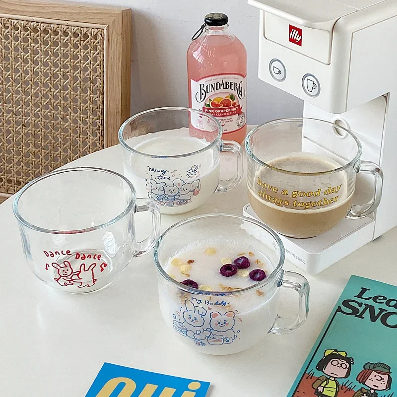 Letter Glass Coffee Mug with Handle Glass Coffee Cups for Cappuccino Latte Cereal Yogurt Milk Hot or Cold Beverages 480ML