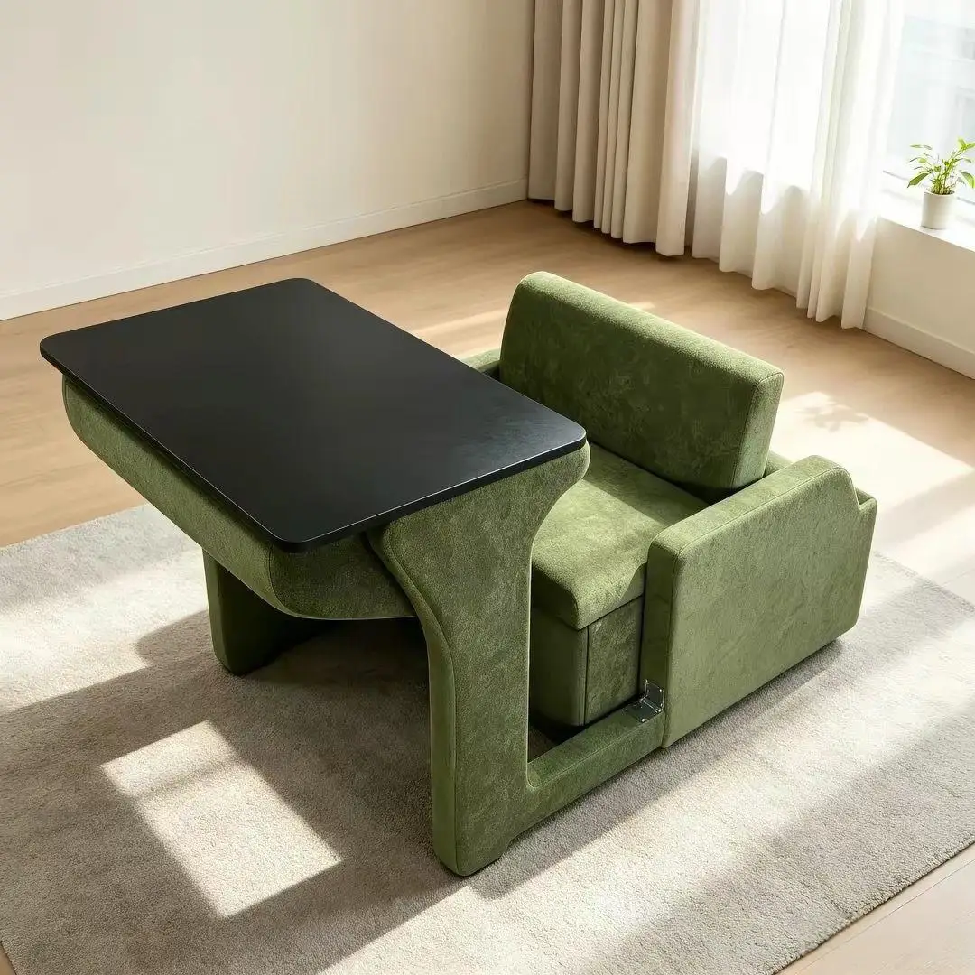 3-in-1 Modern Foldable Metal Frame Fabric Sofa Desk Integrated Sleeper Sofa Bed For Study In Bedroom Living Room & Apartment