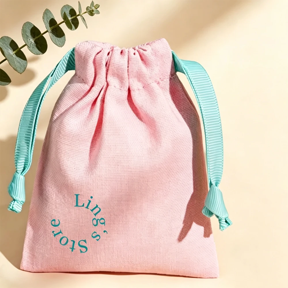 50pcs Custom Logo Cotton Drawstring Bag Personalized Jewelry Wedding Favor Gift Pouch for Fuse Beads Keychain Cosmetic Packaging