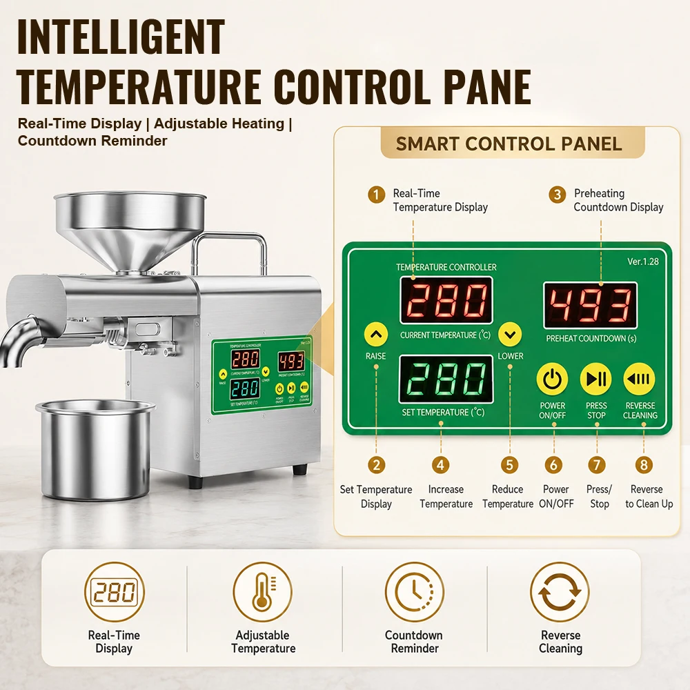 SIHAO 600W Intelligent Oil Press Machine Stainless Steel Cold And Hot Press Oil Seeds Real-Time Temperature Control