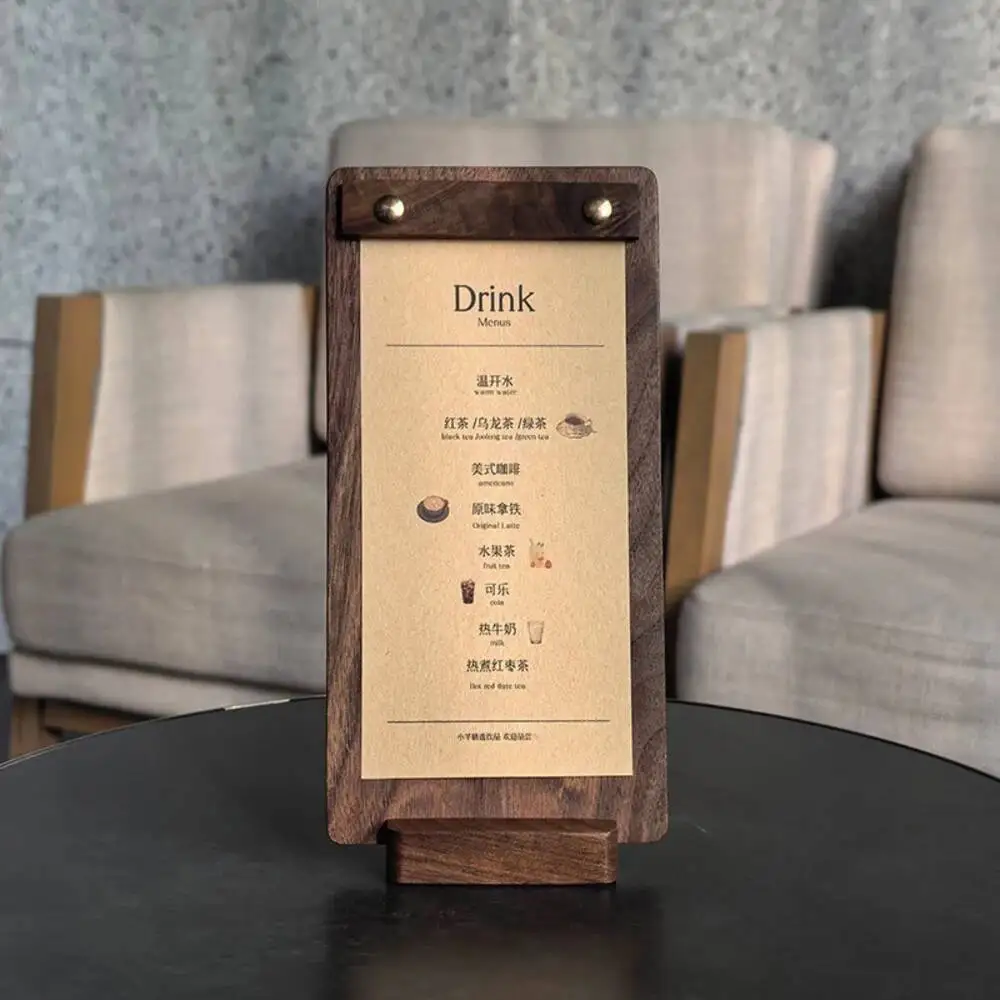 1pcs Wood Drink Menu Holder Vintage Restaurant Cafe Menu Sign Holder Stand