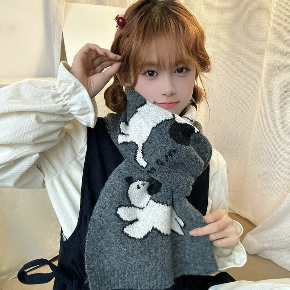 

Модный легкий шарф с рисунком щенка, ветрозащитный теплый шарф из смеси кашемира, милый вязаный платок в корейском стиле унисекс