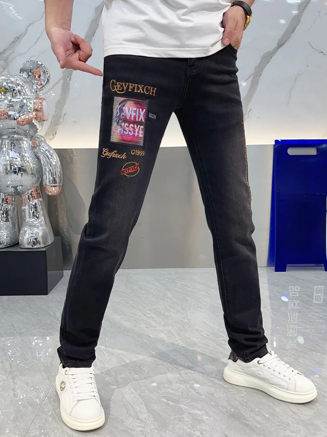 

Faionable Embroidered Slim Fit Men's Jeans Bla Patchwork Casual Pants Comfortable Breathable Soft Stretchy Autumn Wear