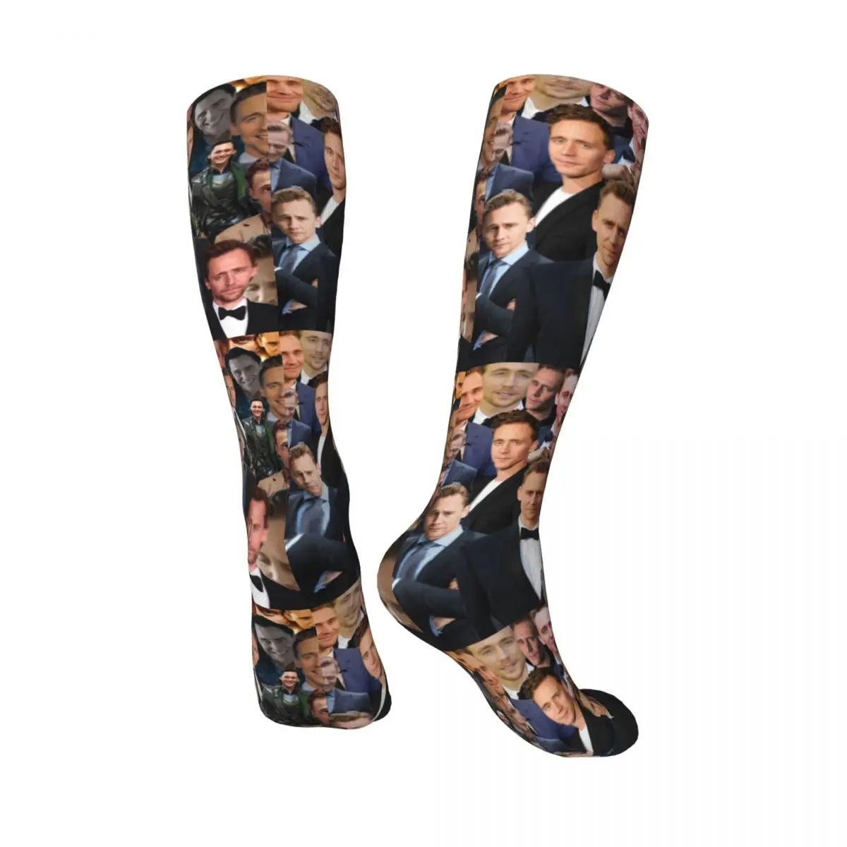 Schattige Print Tom Hiddleston Collage Sokken Meisjes Vrouwen Stretchy Sport Knie Hoge Acteur Kousen