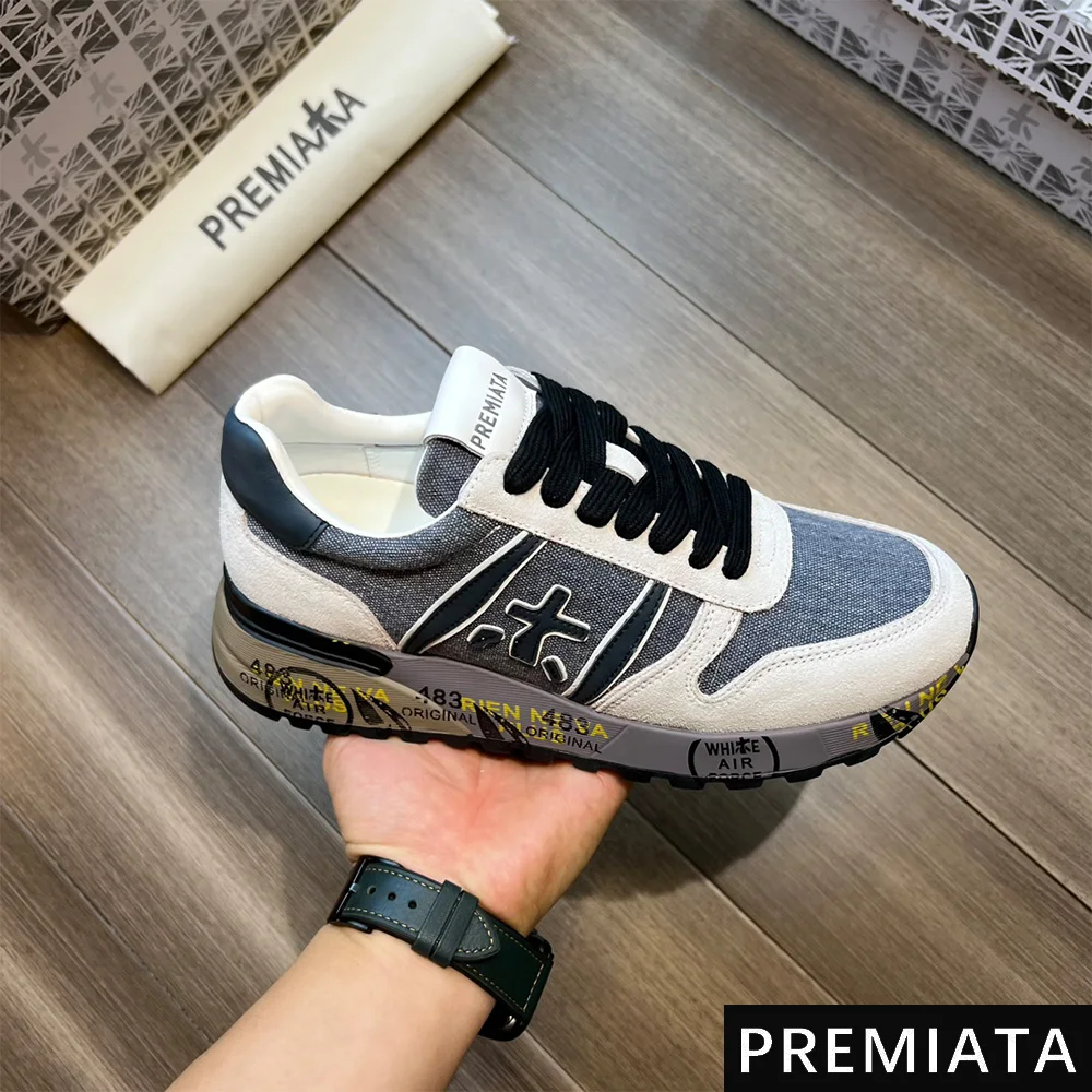 

PREMIATA Men's Light Luxury Suede Mesh Breathable Casual Sports Shoes Simple Comfortable Retro Trendy All-match Running Shoes