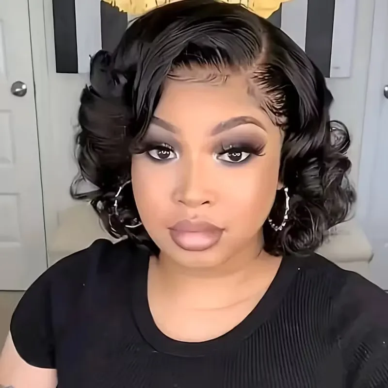 

Короткий парик-боб из натуральных волос, 13x4, с кружевной передней частью, волнистый, бразильский, Реми, короткие парики-боб, плотность 200%, 5x5, с кружевной застежкой, волнистые парики