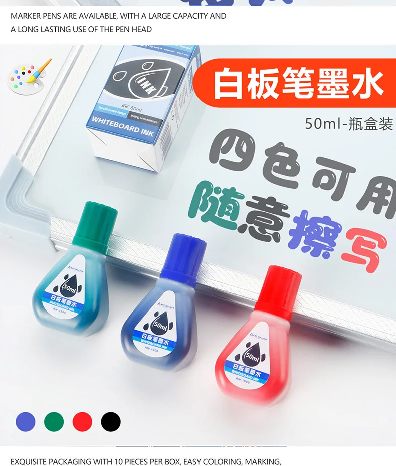 50 ml Whiteboard-Marker-Tinte, 4 Farben: Rot, Blau, Schwarz, Grün, Whiteboard-Marker-Nachfülltinte, für löschbare Whiteboard-Marker-Stifte – Detail 2