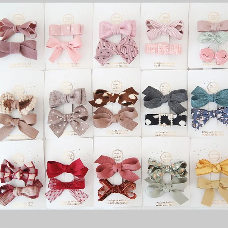 

2 Pcs/set Girls Hair Bows Clip Set Winter Toddler Baby Hair Clips Non-Slip Bowknot Barrettes Headbands Hair Accessories for Kids