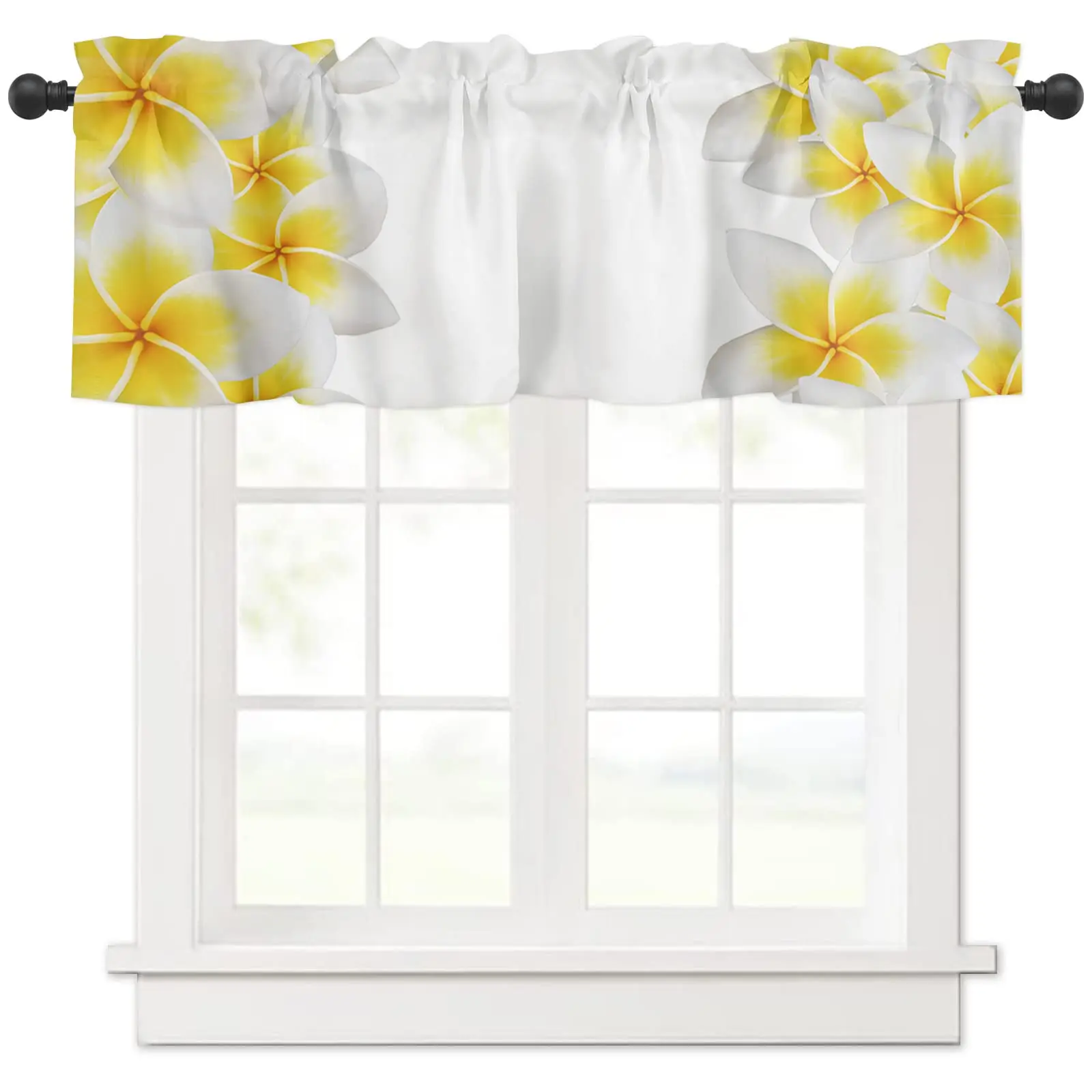 

Curtain Valance, Yellow Plumeria Flower Pattern Short Rod Pocket Window Treatment for Living Room, Bedroom, Kitchen, Bathroom