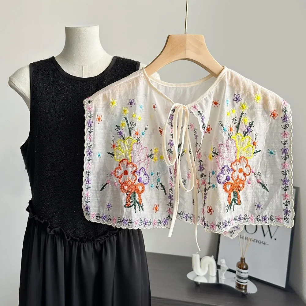 New Embroidery Women's Lace Collar Fake Collar Collar Insignia Detachable Shirt Lace Up Shawl Dress Blouse Decor