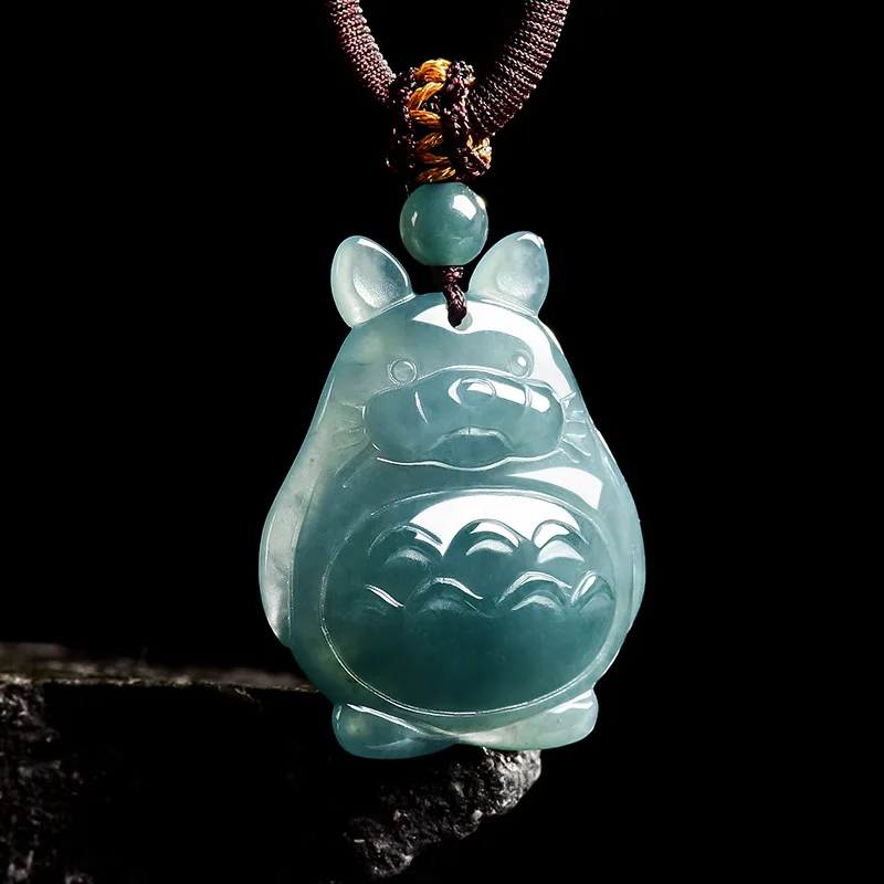 Natural A-Quality Jadeite Blue Water 3D Guinea Pig Cartoon Pendant Ice-Clear Jade Adorable Unisex Charms Jewelry Drop Shipping