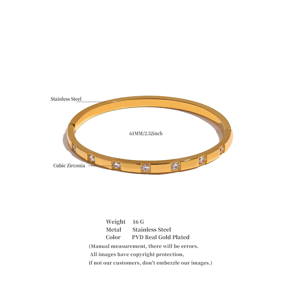 Yhpup Stilvoller Armreif aus Edelstahl mit Zirkonia, 18 Karat vergoldet, wasserdichter Schmuck für Damen, Charm-Mode – Detail 6