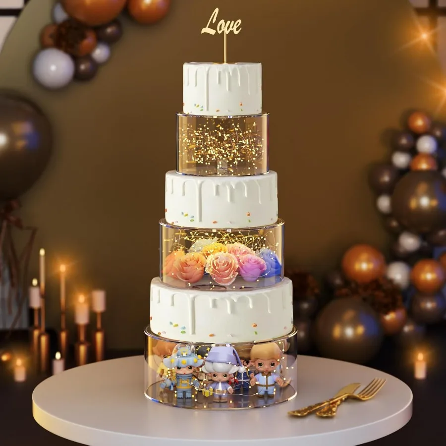 

3 шт. акриловая подставка для торта с крышкой, прозрачный наполняемый ярус для торта, круглая 3-ярусная цилиндрическая подставка для дисплея для свадьбы, дня рождения