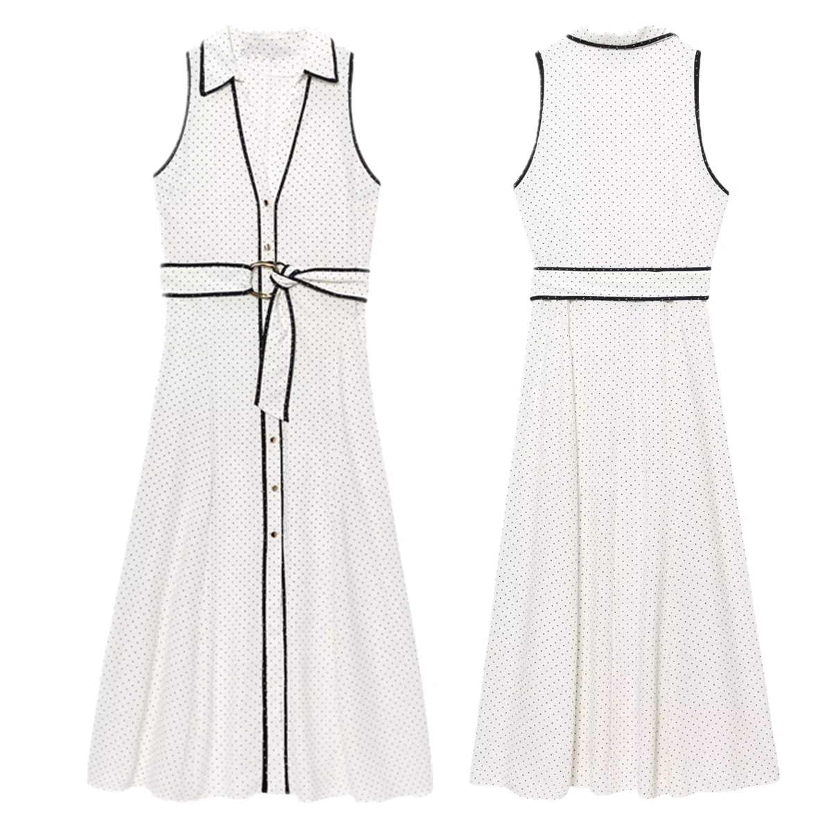 

Maxdutti French Retro Polka Dot Elegant Midi Dress Shirt Dress For Women With Belt Office Ladies Commuting Tank Dress Women