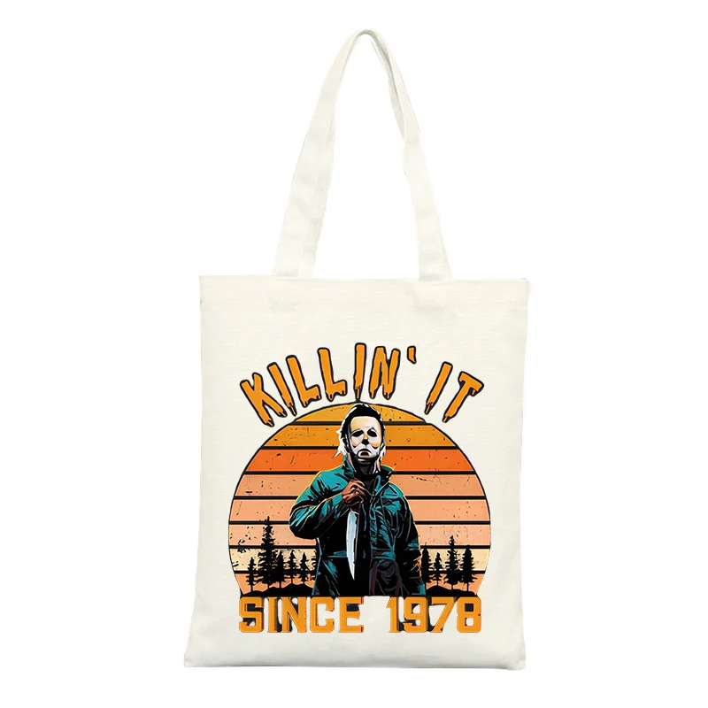 Canvas Tote Bag with Retro Graphic and Slogan-style Print, Ideal for Casual Shopping and Daily Use