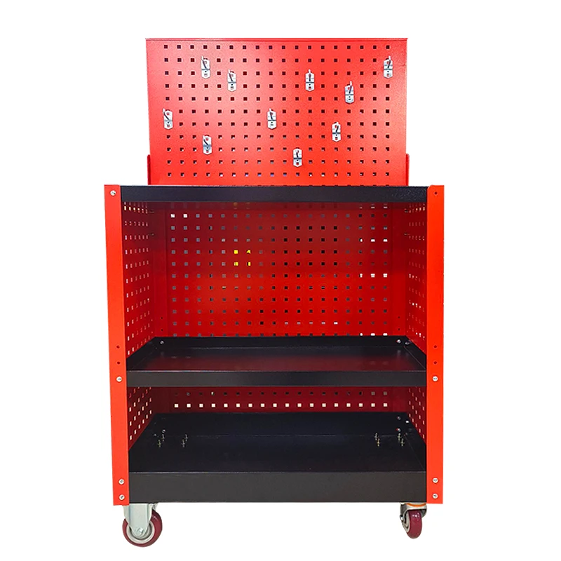 ae-Iron Tool Trolley with Perforated Hanging Board and Wheels Industrial Tool Storage Cart with OEM Customization#