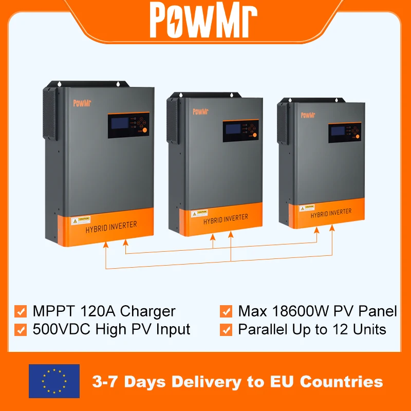 PowMr 18.6KW Hybrid Solar Inverter 48V 220V/380V 3 Phase Inverter Off Grid with MPPT 120A Solar Charger Parallel Up to 12 Units