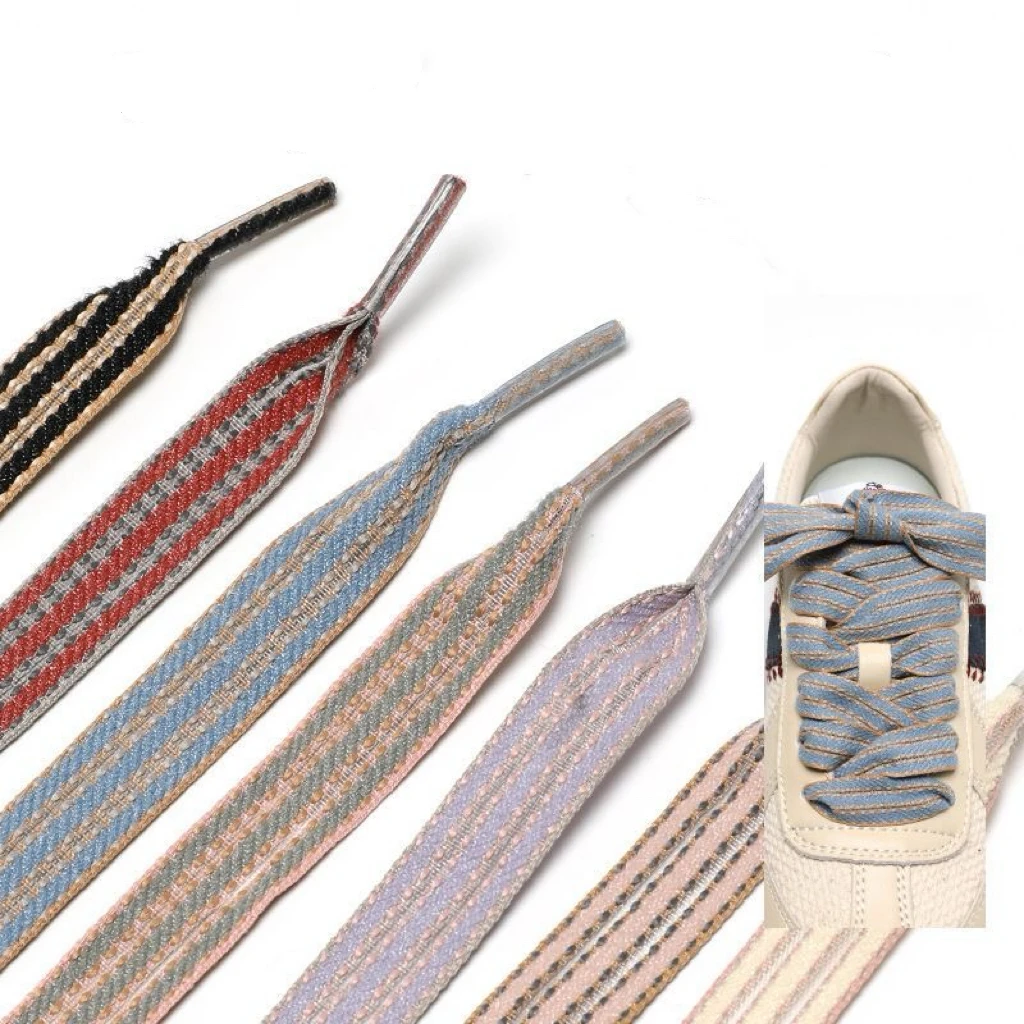 Width 1.5cm Creativity Stripes Red Green Shoelaces Trend Sport Casual DE Trainig Shoe Laces For Spring Summer Shoes Strings