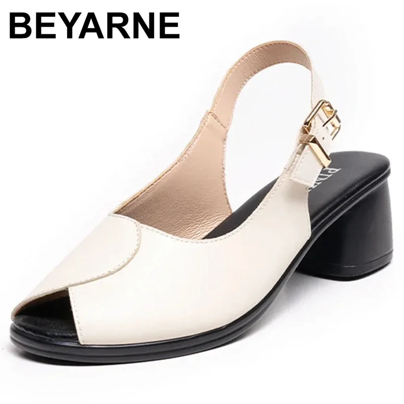 

2025 летняя обувь с открытым носком, женские сандалии, новые сандалии из натуральной кожи большого размера, элегантные очаровательные сандалии на высоком каблуке