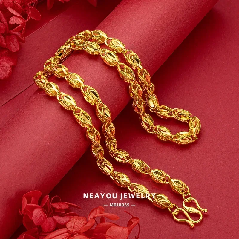 9999 Real Gold 24K Yellow Gold Eyes Necklace Gold Chain