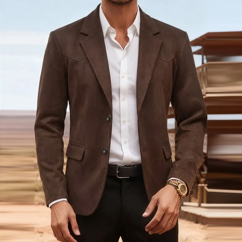 KIDWHXR Blazer Jacket Man Vinatge Single-breasted Male Outerwear Simple Solid Slim Long Sleeve Business Casual Men Suit Coat
