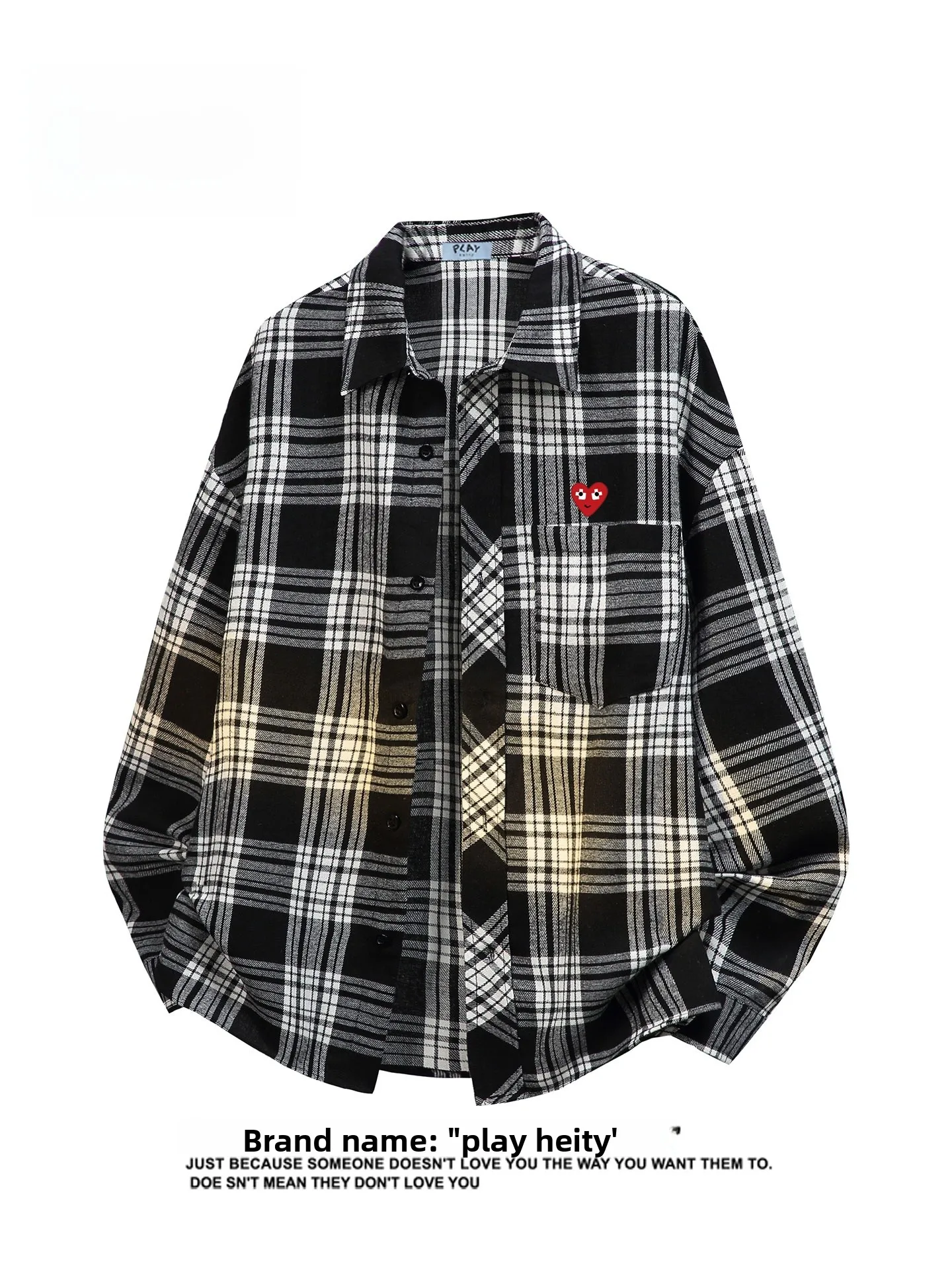 

Play Hei Retro Plaid Loose Fit Long Sve irt Collared ex Innerwear Outerwear Youth Faion Polyester Cotton Blend