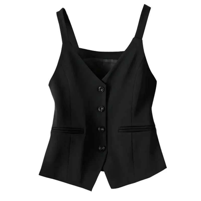 Korean 2024New Women\'s Blazer High End Casual Vest Waistcoat Female Commuting Slimming Collar Less Sleeveless Sling Short Jacket