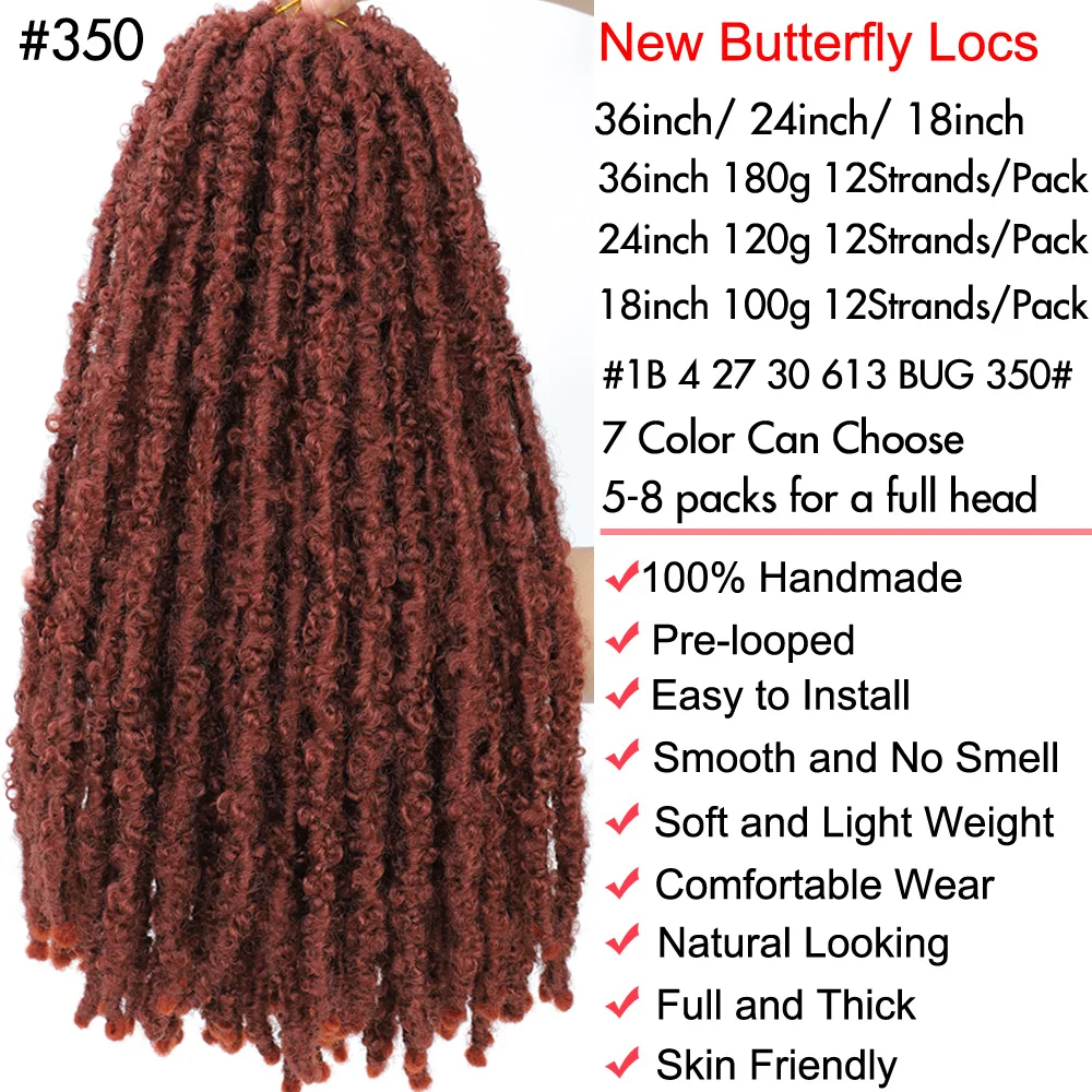 Vlinder Faux Locs Haak Haar Super Lange Pre Looped Verontruste Locs Soft Locs Haak Haar Voor Zwarte Vrouwen Gehaakte Vlechten haar 12 strengen/pak 6 pakjes maken een vol hoofd