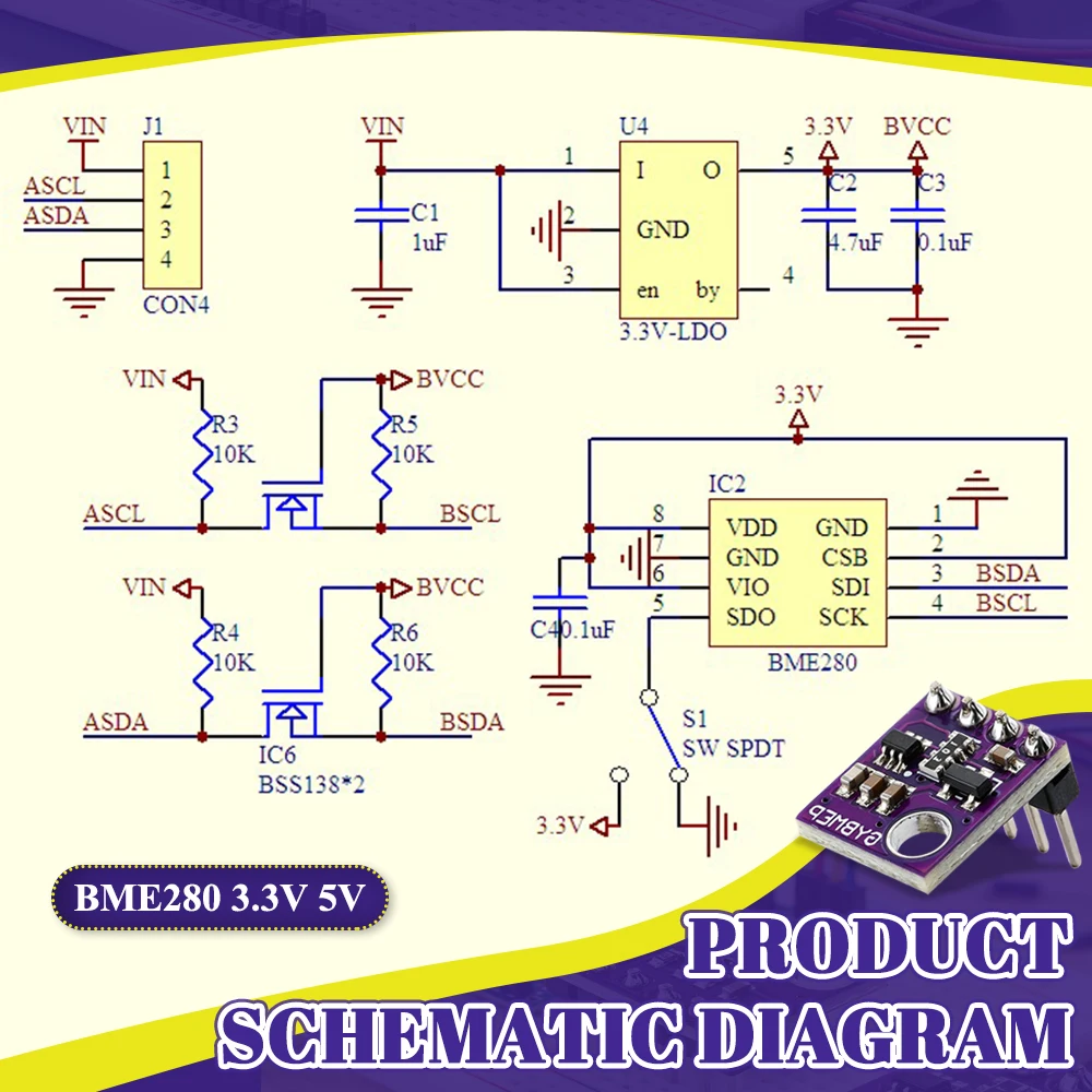 Gy bmp280 5V Temperatur luftdrucks ensor bme280 i2c spi 1,8-5V GY-BMP280-3,3 V baro metrisches digitales Sensor modul für Arduino – Detail 12
