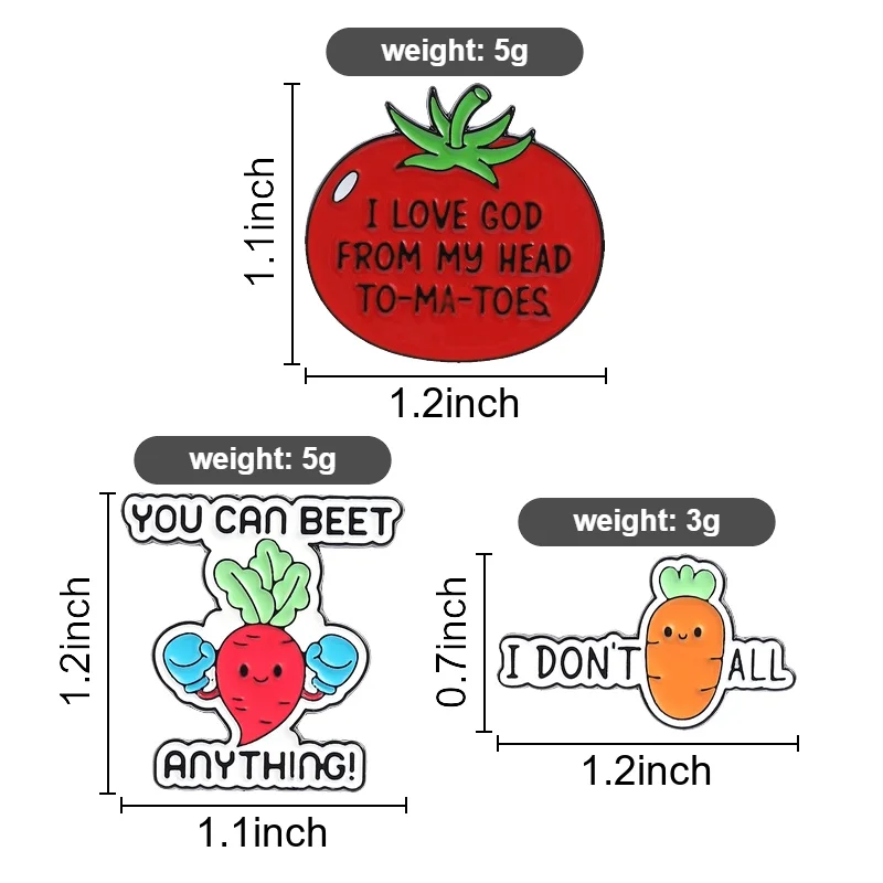 Vegetable Puns Enamel Pins I Love God From My Head TO-MA-TOES Brooch I Don't Carrot-all Badges Cute Motto Jewelry Gift