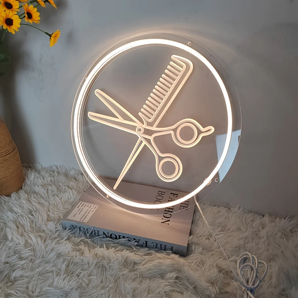 Lâmpada de néon para salão de cabeleireiro, decoração de parede, decoração de salão de beleza, lâmpada de néon para barbearia, lâmpada de barbeiro de parede LED, alimentada por USB
