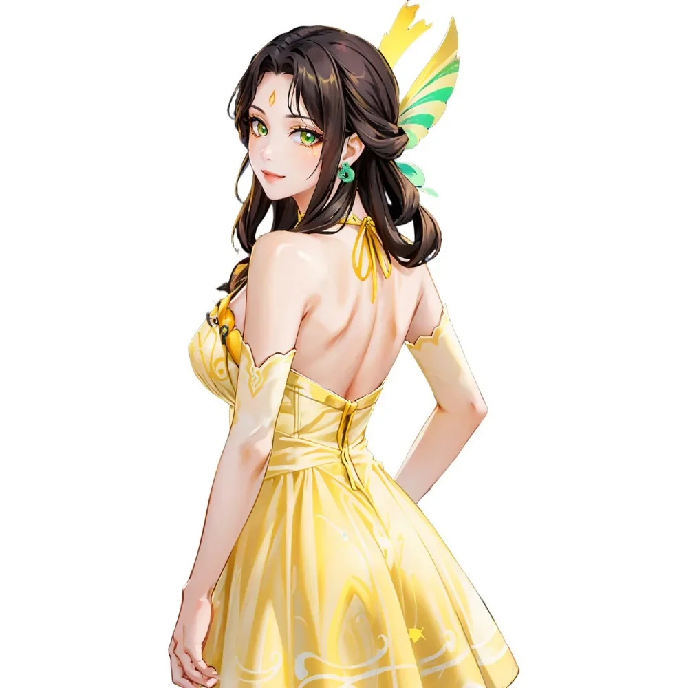 Wind Goddess Anime Girl Sticker 17.78cm Waterproof Vinyl Decal Yellow Backless Dress Wing Hair Ornament Decal for Car Motorcycle